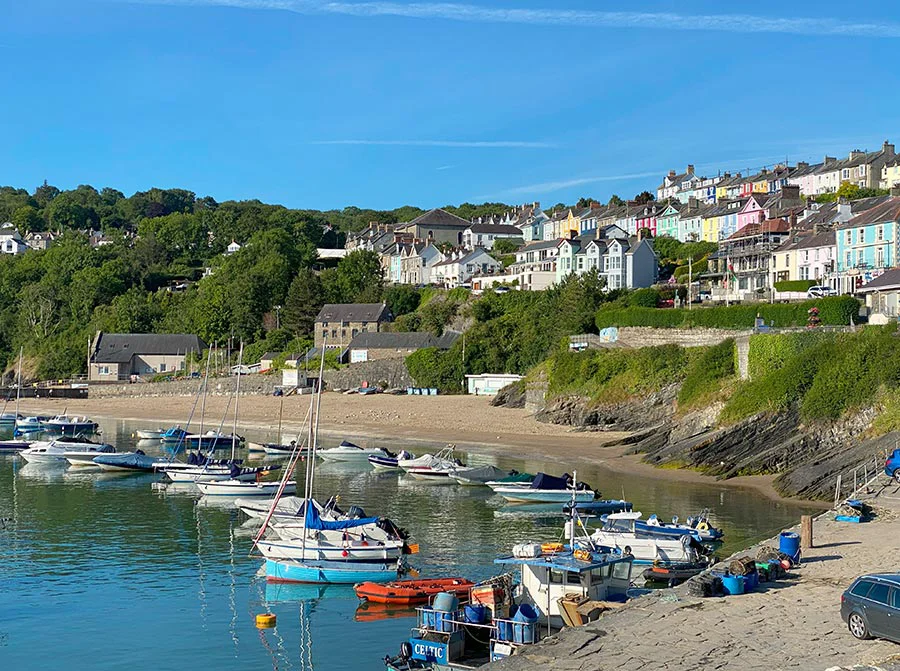 The picturesque harbor town of New Quay in Ceredigion, Wales.