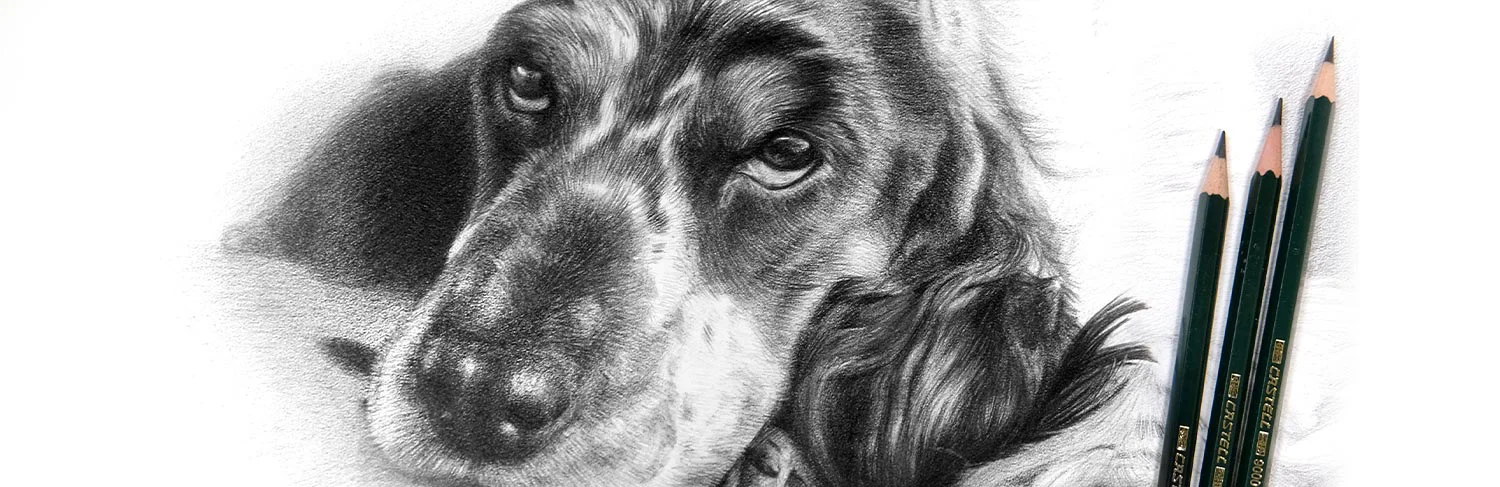 Artist working on a digital mock-up of a pet portrait composition.