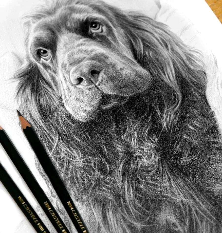 Pencil portrait of a Spaniel, representing the Classic Pencil Portrait Gallery.